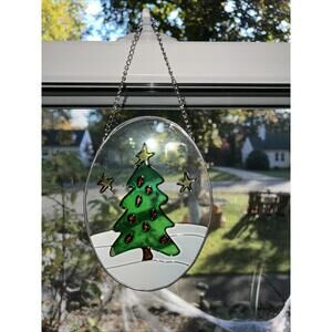 VTG CHRISTMAS TREE MULTICOLOR SUNCATCHER STAINED GLASS Christmas holiday